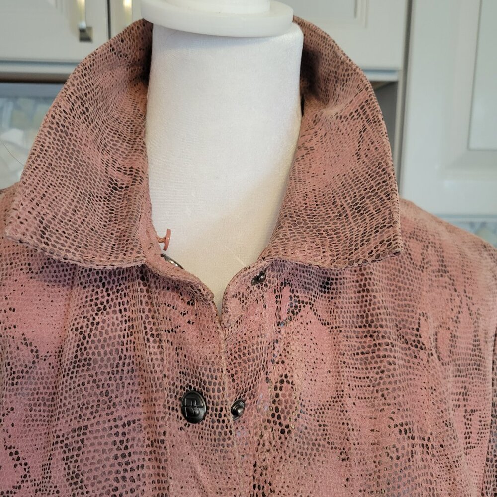 Bisou Bisou Pink Leather Coat with Attached Boa, Size Large, Vintage - Picture 8 of 11
